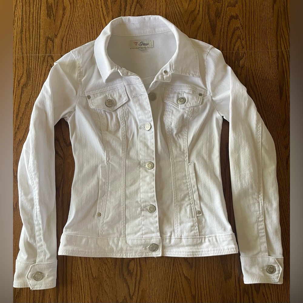 Guess Classic White Fitted Denim Jean Jacket Sz M
